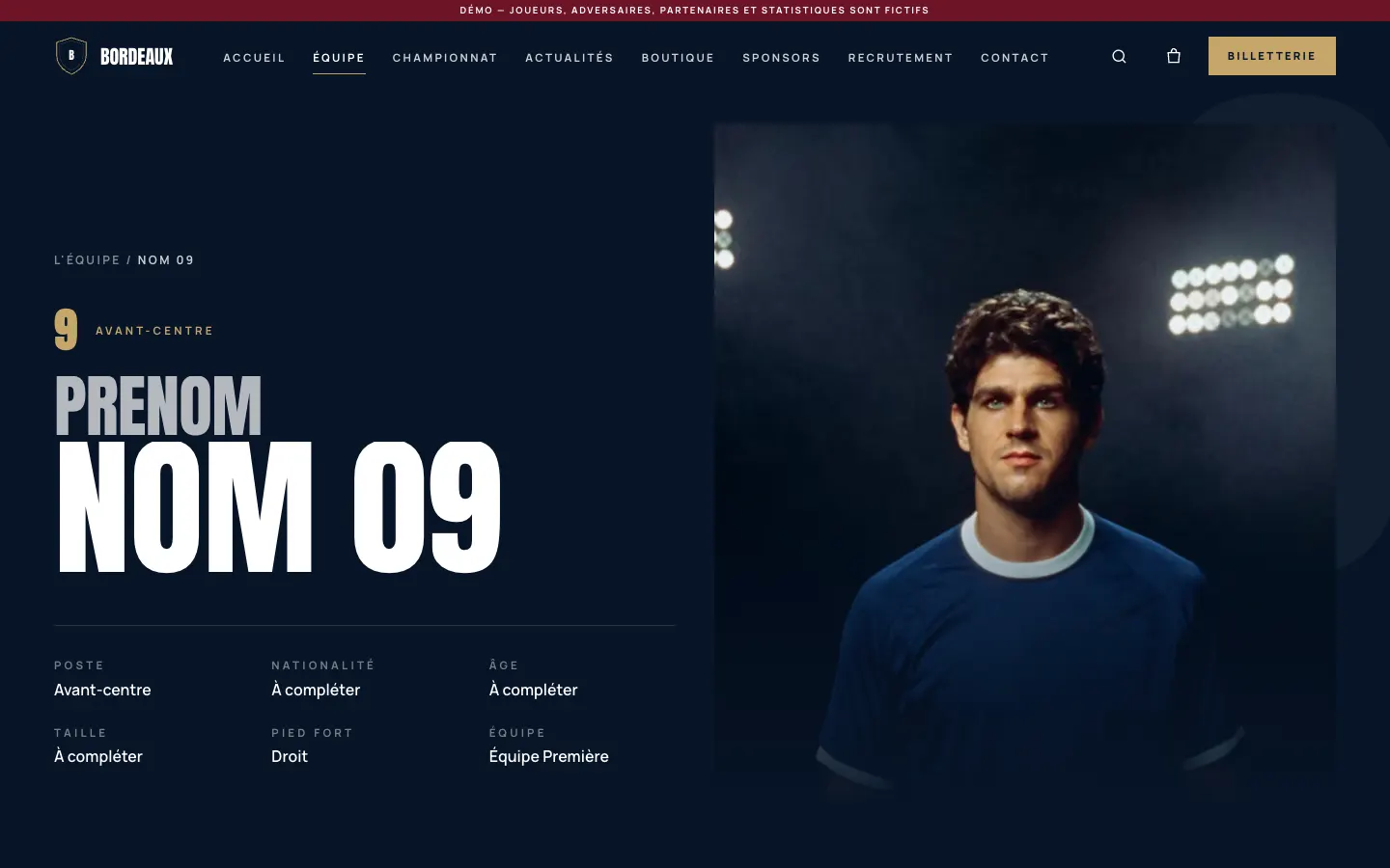 Kodo Elite — démo « Bordeaux » — page Fiche joueur