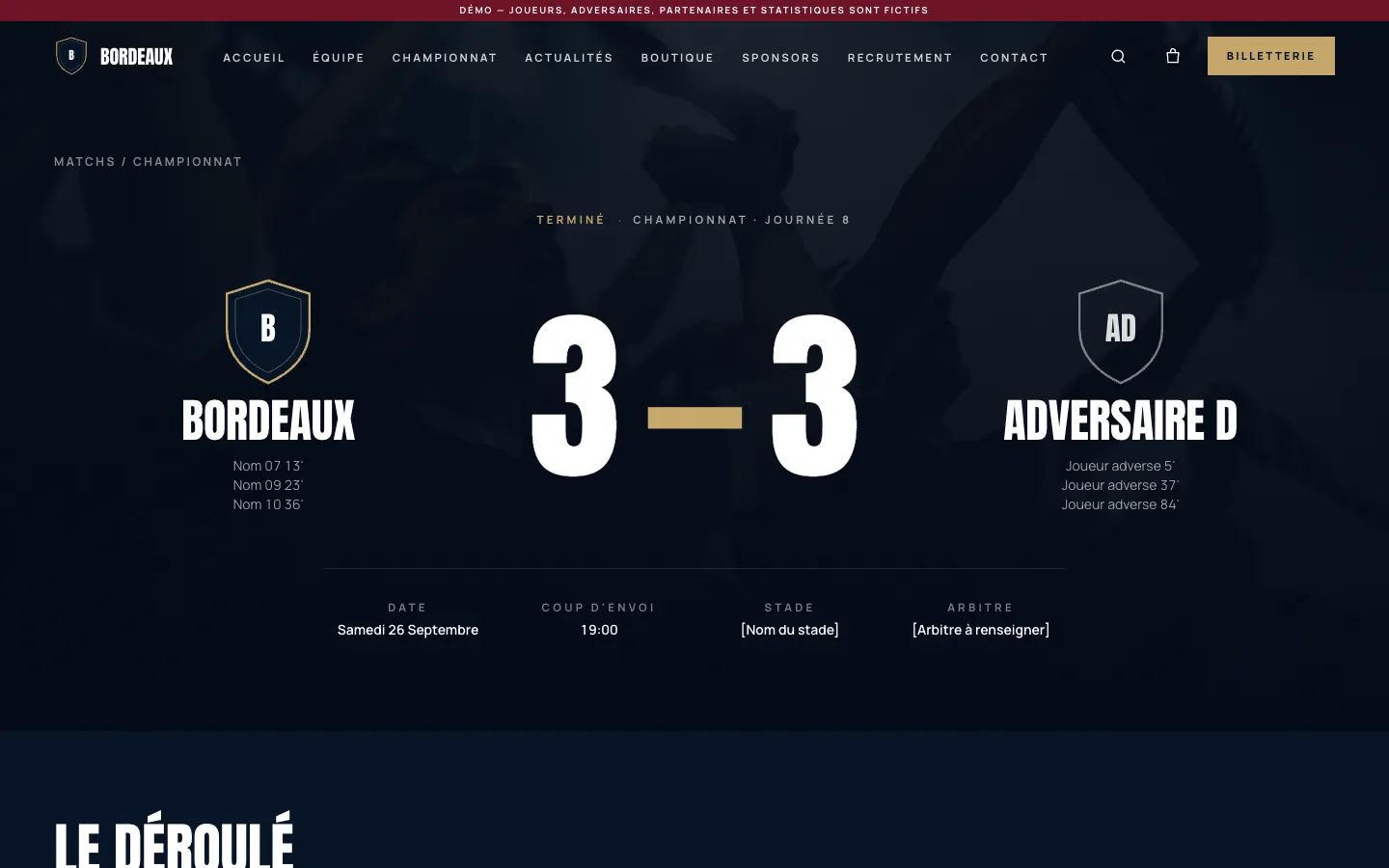 Kodo Elite — démo « Bordeaux » — page Page de match